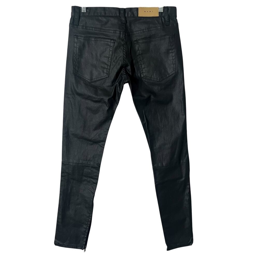 MNML M5 Coated Skinny Jeans Black 29 Waxed Finish Zip Ankle Stretch Streetwear - Picture 3 of 13